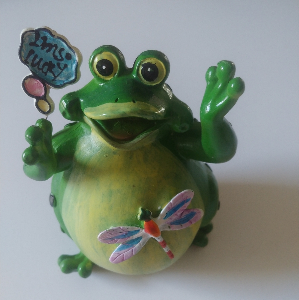 Green Frog Figurine with Dragonfly